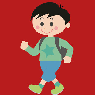 背着书包的快乐小男孩