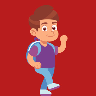 背着书包的快乐小男孩