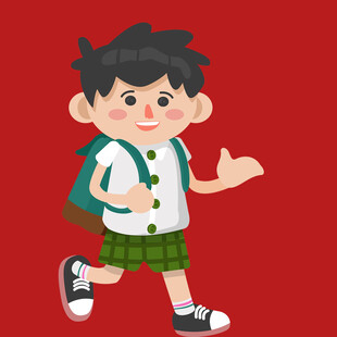 背着书包上学的小男孩