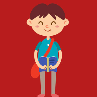 背着书包的快乐小男孩