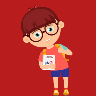 背着书包的可爱上学男孩