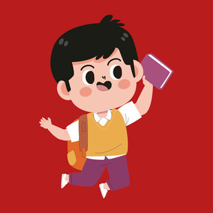 背着书包上学的快乐男孩