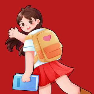 背着书包上学的活力女孩