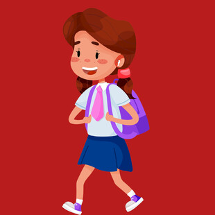 背着书包上学的快乐女孩