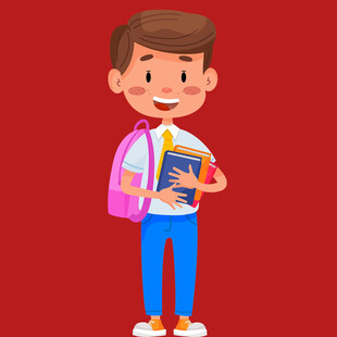 背着书包的快乐上学男孩