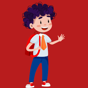 背着书包的快乐小男孩