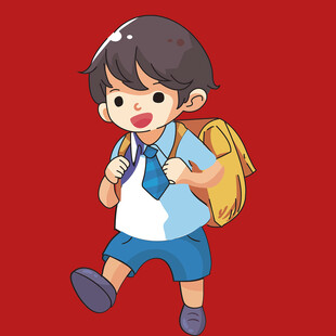 背着书包上学的小男孩