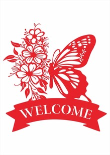 蝴蝶花卉欢迎标志图案