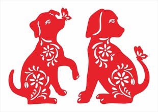 双狗剪纸图案
