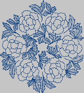 蓝白花卉圆形刺绣图案