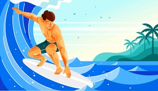 卡通冲浪插图