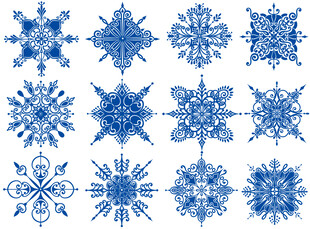 蓝色精美雪花图案集合