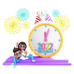 女孩欢庆2022新年时刻