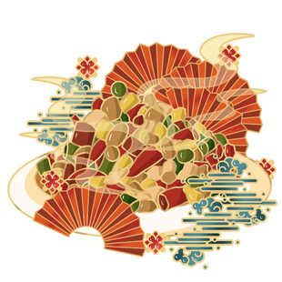 日式和风扇形美食插画