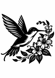 小鸟衔花造型剪纸剪影