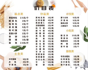 早餐店价目表