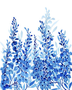 蓝色水彩风薰衣草花卉图