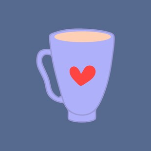爱心图案的紫色咖啡杯