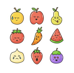 可爱表情水果插画集合