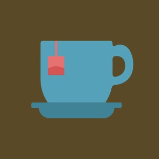 蓝色茶杯配茶包插画