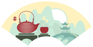 中式茶具与山水意境画面