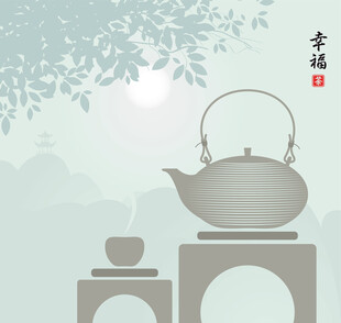 中式古风茶具意境图