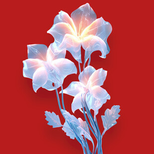 红色背景下的梦幻蓝花