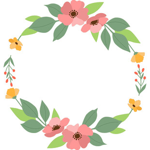 花卉绿叶组成的圆形花环