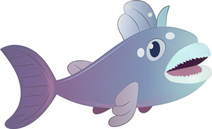 可爱紫色卡通鱼张嘴形象