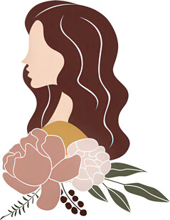 长发女子与花卉插画