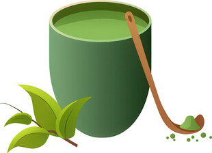 绿色茶杯与茶叶及茶勺