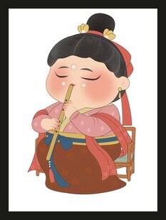 吹笛的古风可爱小女孩