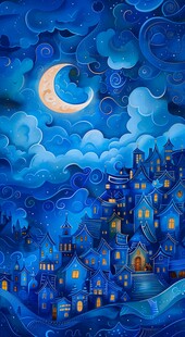 梦幻月夜下的静谧城镇