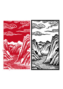 山水祥云版图案手绘