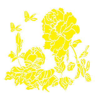 黄色牡丹蝴蝶花卉图案
