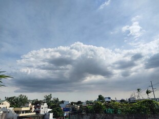 蓝天白云下的城镇景象