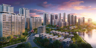 河畔都市建筑群美景