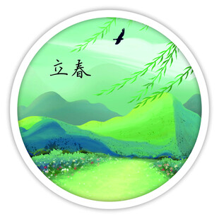 立春时节山水间飞鸟图景