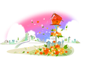 梦幻童话风彩色小屋景观