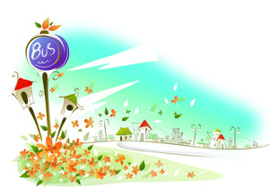 梦幻城市花卉景观插画