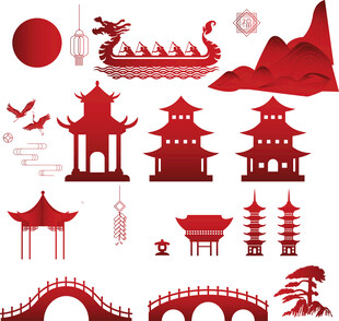 中式传统建筑景观元素集