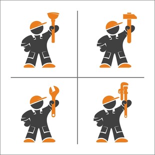 工人形象与工具图标集合