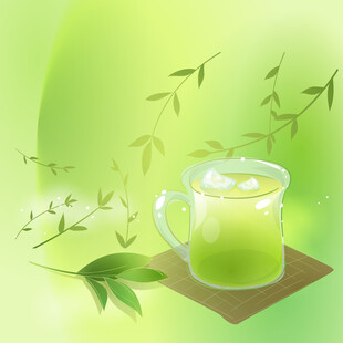 清新绿茶杯 竹叶伴茶香