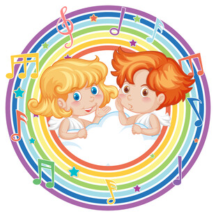 可爱天使与彩虹音符图案