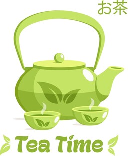 绿色茶壶与茶杯的茶时光