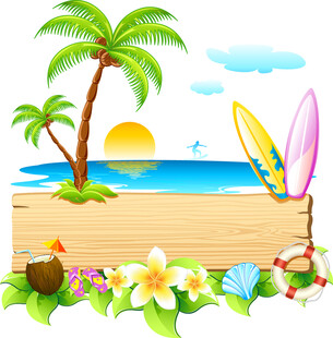 夏日海滩木板装饰插画