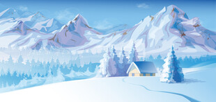 冬日雪山小屋静谧美景