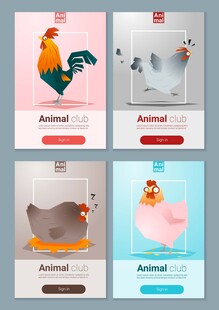 可爱动物插画卡片展示
