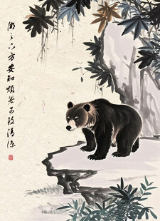 雪林黑熊图