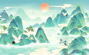国潮山水国风水墨风景中国风